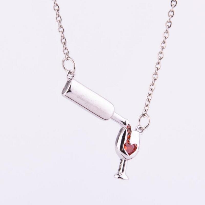 Wine Bottle Cup Pendant Necklace For Women Girls Wine Glass Necklace Love Cheers Chain Necklace Red Enamel Heart Necklace Christmas Birthday Jewelry Gifts For Wine Lovers - Image 3