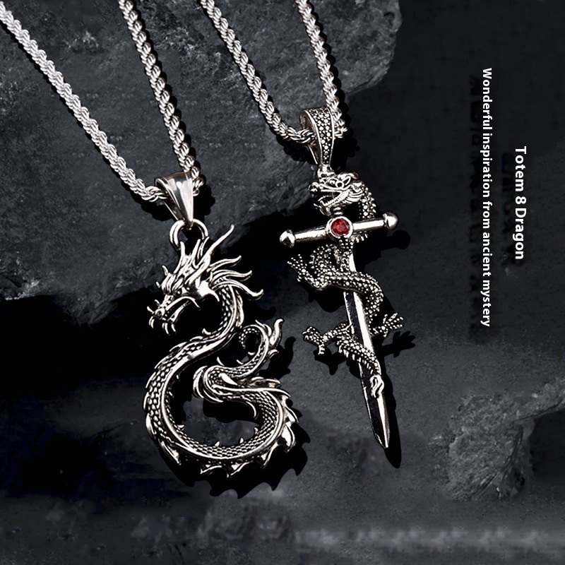 Fashion Jewelry Dragon Sword Pendant Necklace Paved Black Color Jewelry For Men Boy Christmas Gifts - Image 3