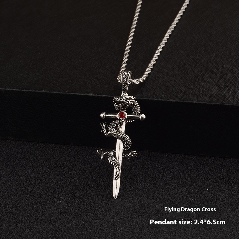 Fashion Jewelry Dragon Sword Pendant Necklace Paved Black Color Jewelry For Men Boy Christmas Gifts - Image 6